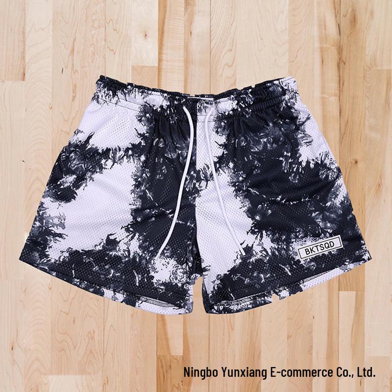 BKTSQD Men's Quick-Dry Splatter-Ink Mesh Basketball Shorts