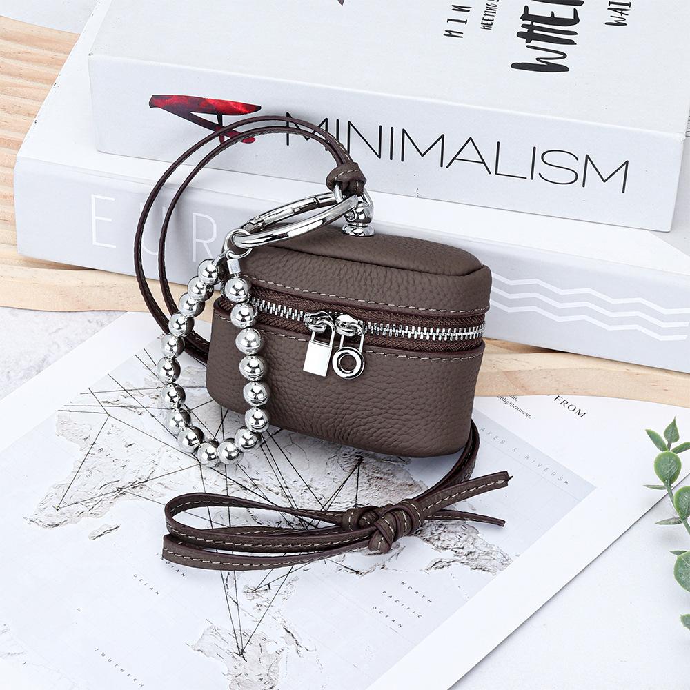 Chic and Compact Leather Necklace Coin Pouch Headphone Bag Accessory Fashion Headphone Pouch Zipper Coin Holders with Lanyard