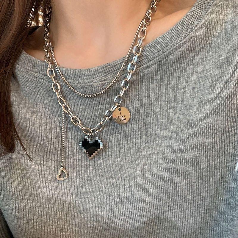 Titanium Steel Heart-shaped Necklace for Women, High-end Style Multi-layered with Sweater Chain