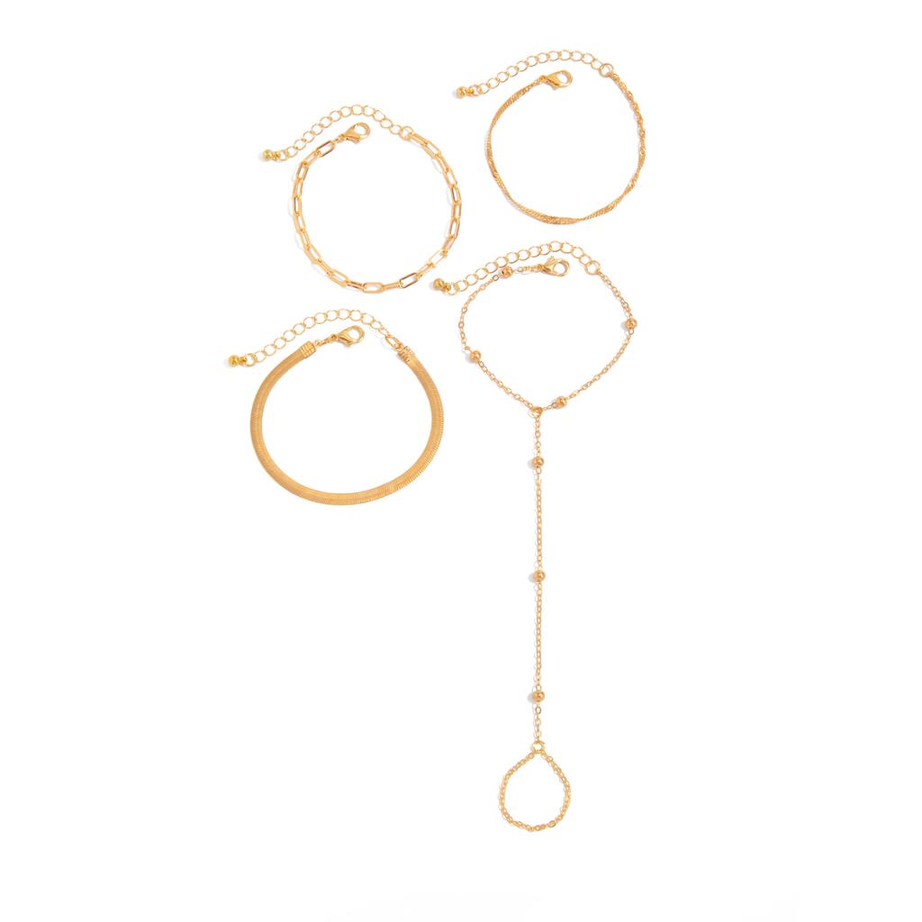 Ingemark 4Pcs/Set Vintage Connect Finger Chain Bracelets for Women on Hand Goth Gold Color Snake Chain Bangles Wedding Jewelry