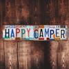 Vintage Happy Camper Metall Kennzeichen Wandkunst 16x4 Zoll, Rustikales Camping Dekor mit bunten Bundesstaat-Abkürzungen, Langlebig
