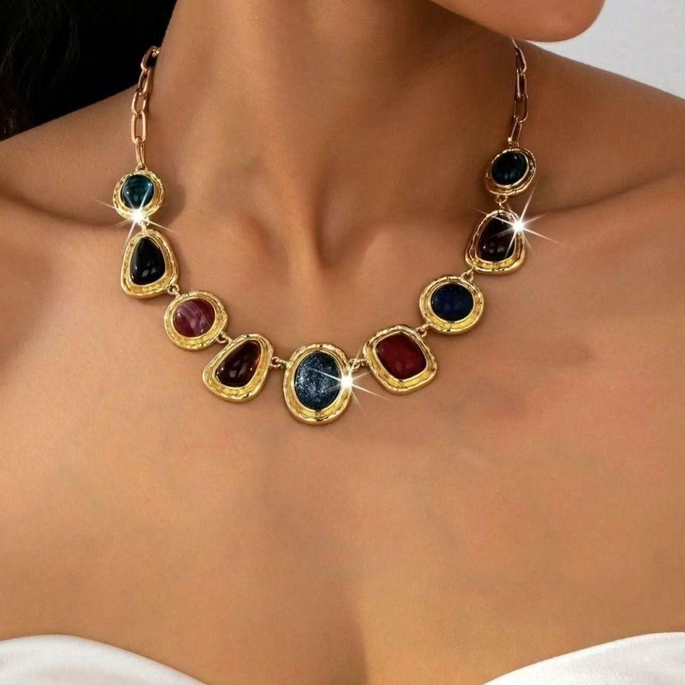Resin Women s Pendant Necklace Minimalist Layered Necklace Retro Geometric Necklace  Gift for Her