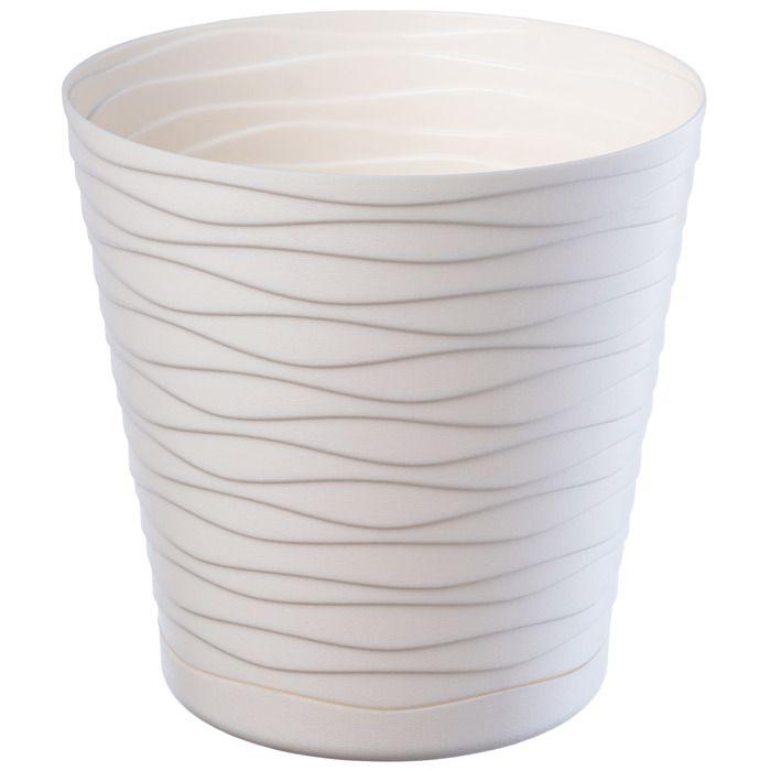Pot De Fleurs - KADAX - 15 Cm - Plastique - Ecru - Rond Avec Soucoupe