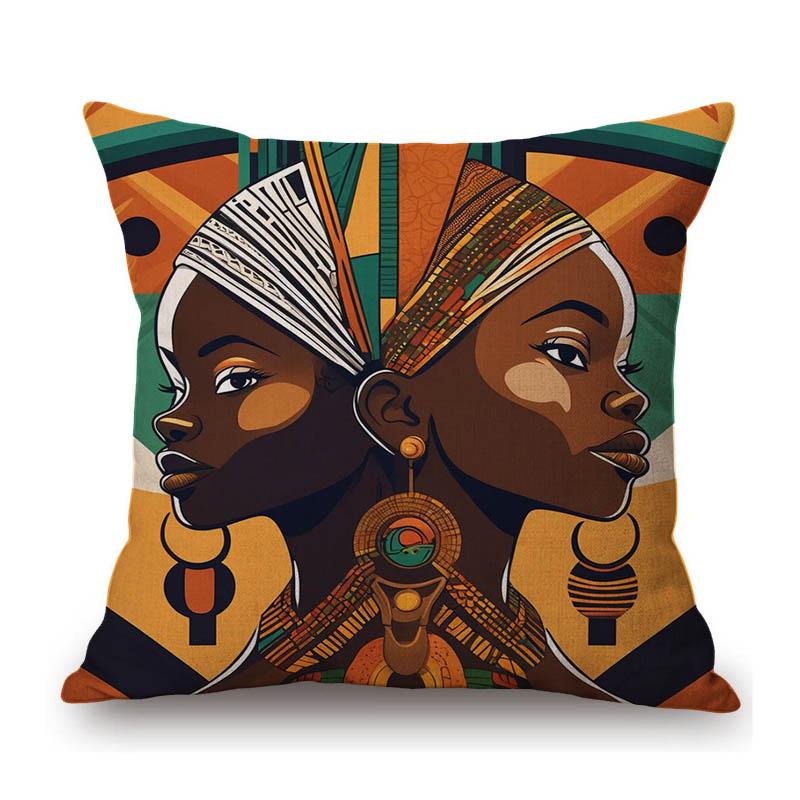 Black African Girl Woman Fiction Looking Exotic Style Decoration Art Cotton Linen Sofa Throw Pillow Case Bench Cushion Cover