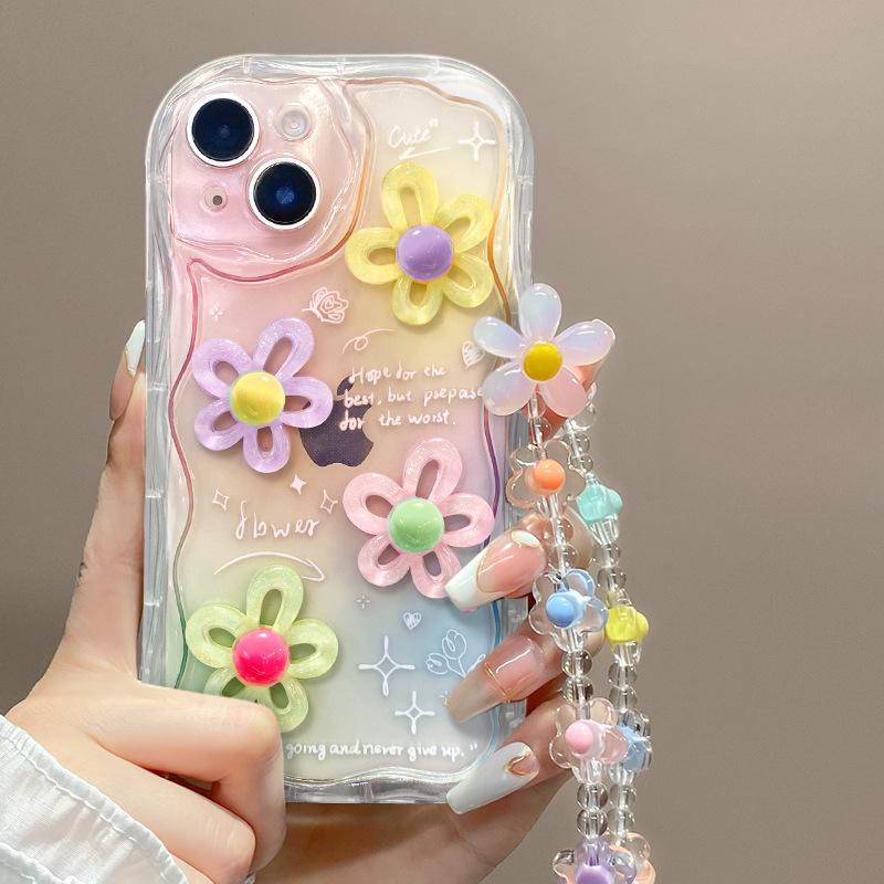 Applicable To Apple 14promax Mobile Phone Case IPhone 13/15 Color Three-dimensional Flower Chain 12 Transparent Silicone X