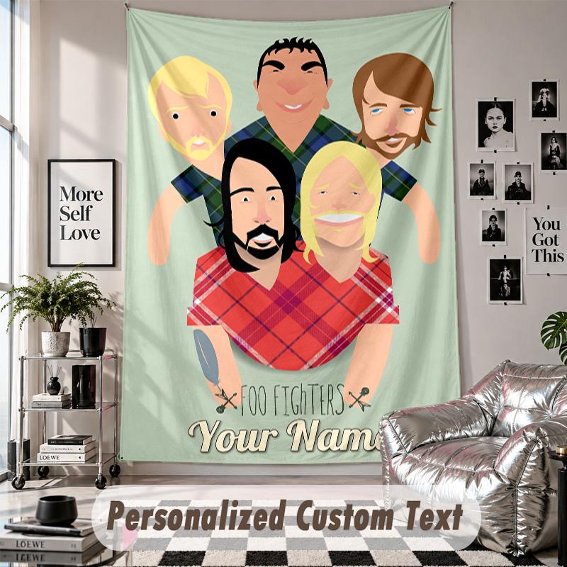 Custom Tapestry Wall Hanging, Foo Fighters Personalized Name Text Home Wall Decor
