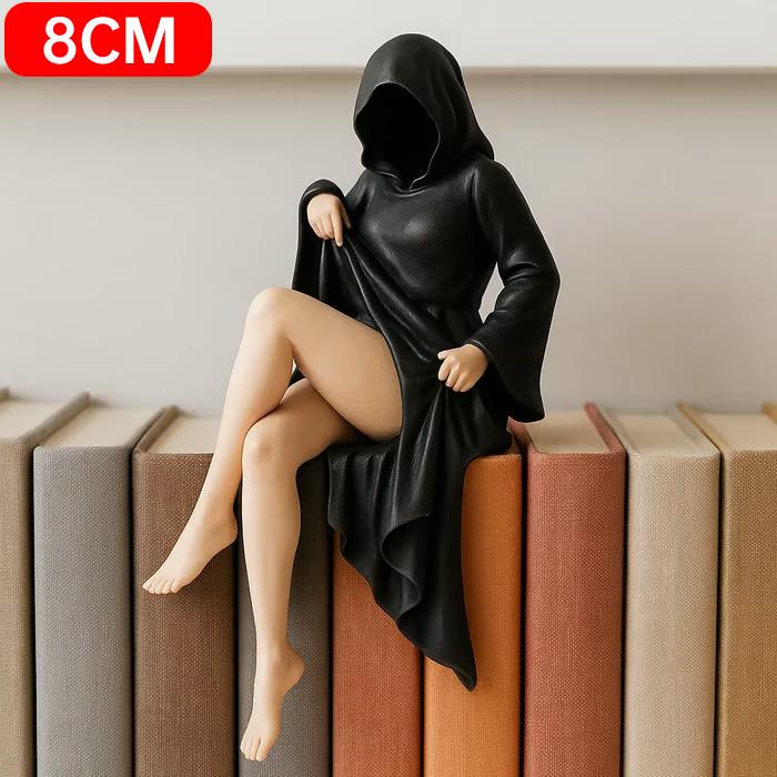 3D Záhadná socha Gothická Královna v černém rouše Figurka Maskované ženy Sedící Figurka Socha na polici Domácí Dekorace na stůl
