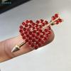 Red Heart Rhinestone Brooch - Cupid Arrow Design Lapel Pin for Valentine's Day and Daily Wear