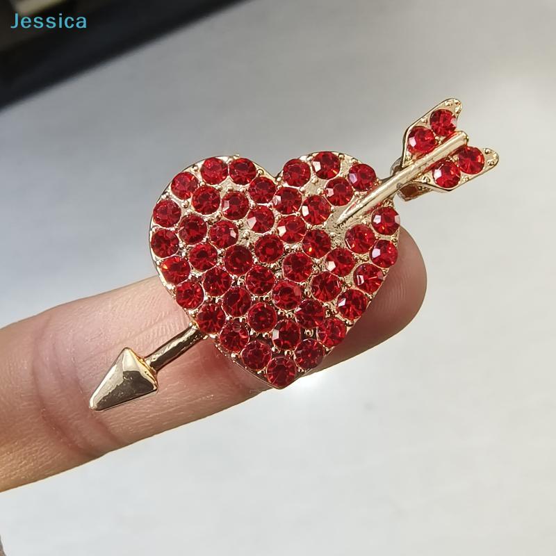 Red Heart Rhinestone Brooch - Cupid Arrow Design Lapel Pin for Valentine's Day and Daily Wear