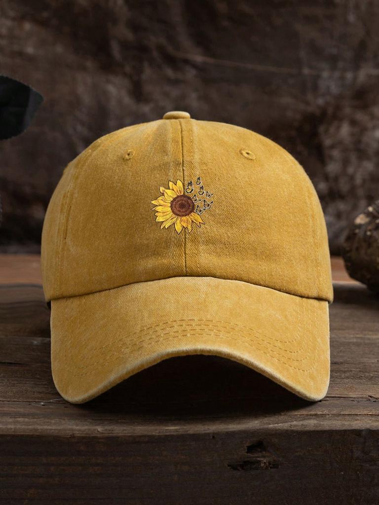 1pc Outdoor Leisure Sunflower Printed Adjustable Baseball Cap Valentine's Day