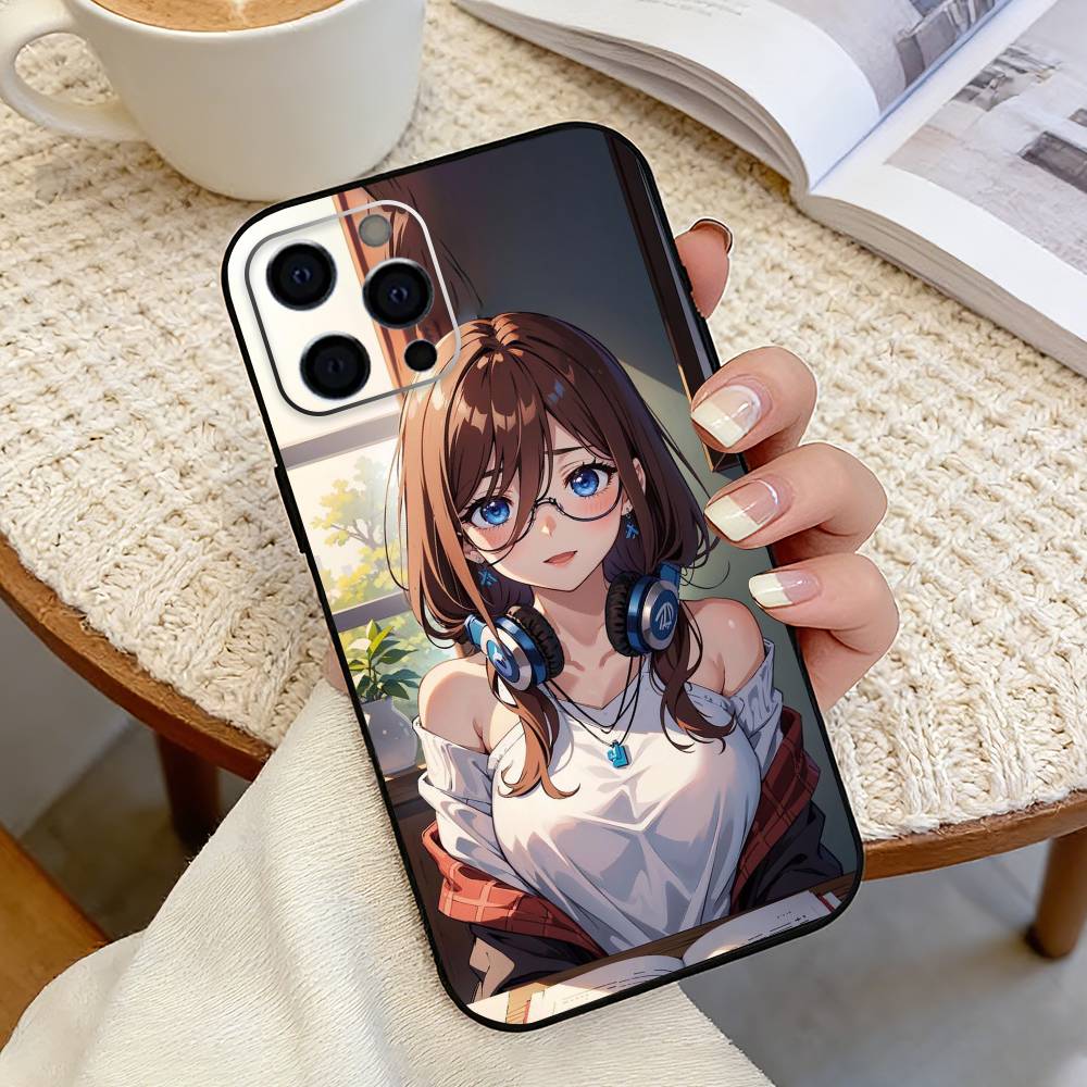 Anime Miku N-Nakano Phone Case For iPhone 17,16,15,14,13,12,11 Plus,Pro Max,XS,Soft Silicone Black Cover