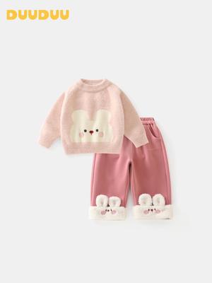 DUUDUU 2025 Korean-Style Toddler Girls' Autumn/Winter Sweater & Sweatpants Set