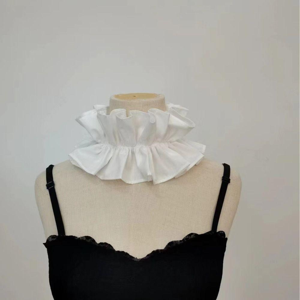 Detachable Fake Collar Black White Solid Color Decorative Collar Ruffled Neck Lace Cotton Stand Up Collar