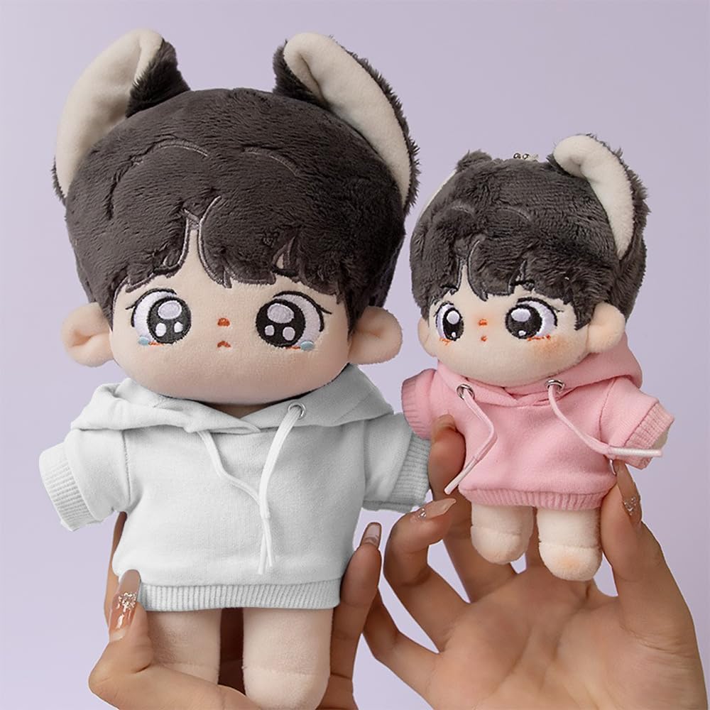 ESJNNK Plush Doll Clothing Set 2 Pieces White Hoodie Denim Pants 20cm Baby Doll Outfit