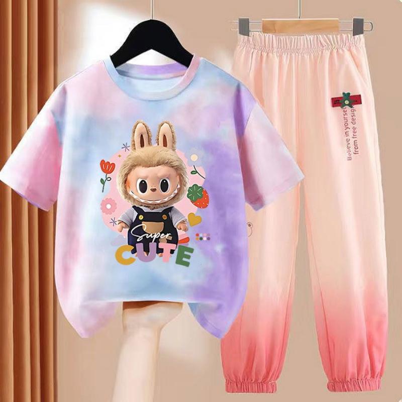 LBB Girls' Dopamine Set Summer Children's Fashionable Short-sleeved T-shirt Ice Silk Set