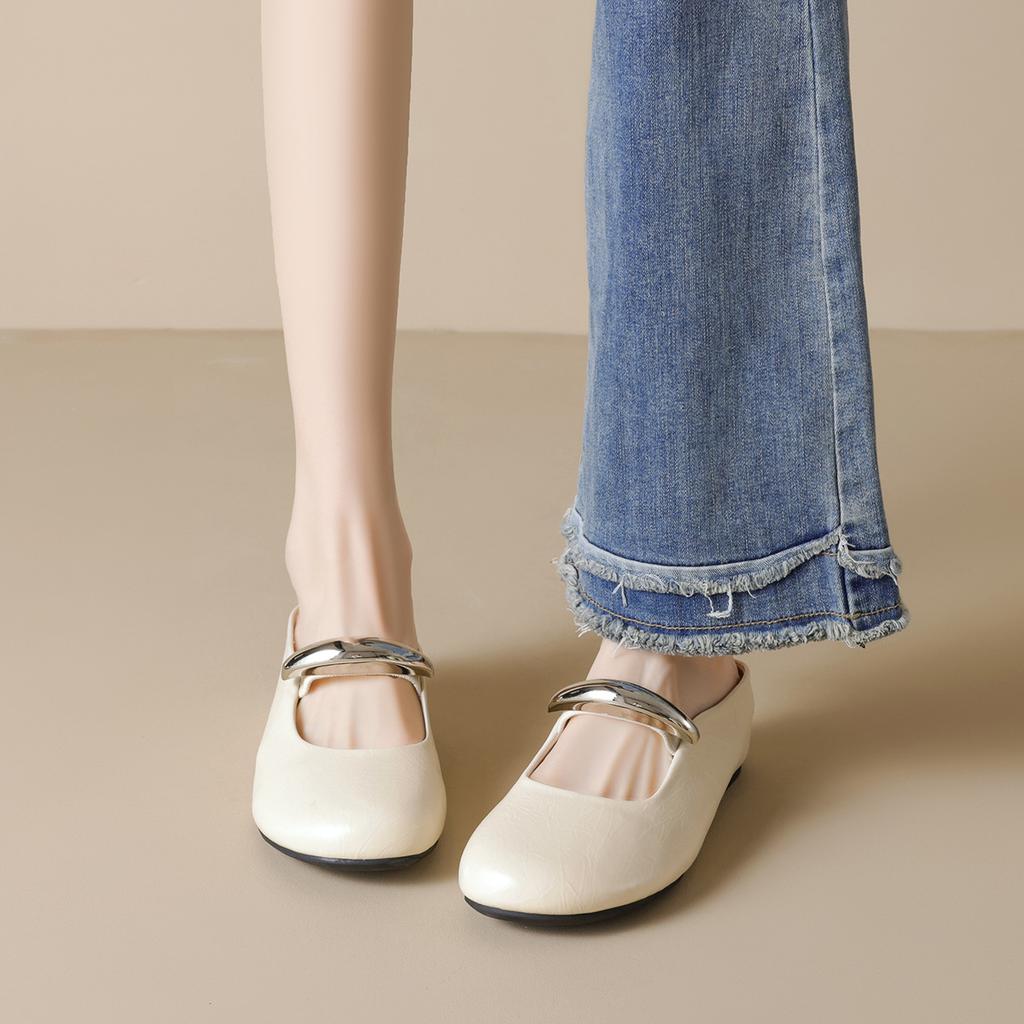Round head with single shoes Gentle silver inner height increase Baotou half slippers Female summer