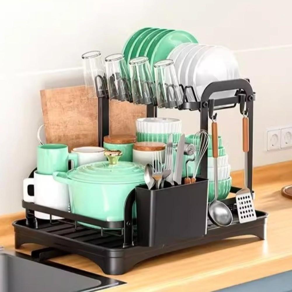 Extendable Drain Pipe Kitchen Dish Storage Rack Kitchen Plates Organizer for Sink Countertop