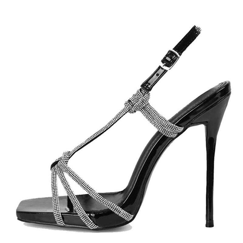 Summer Platform Open Toe Rhinestone Heels Sexy Sandals Women High Quality Crystal Narrow Band Pumps Party Prom Shoes