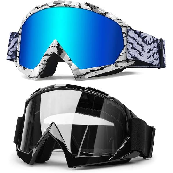 ATV Dirt Bike 2-Pack Motorcycle Motocross Goggles For Men Women MX Riding UTV Helmet Offroad Goggles, UV400 Anti-Scratch Fog Dustproof For Adults