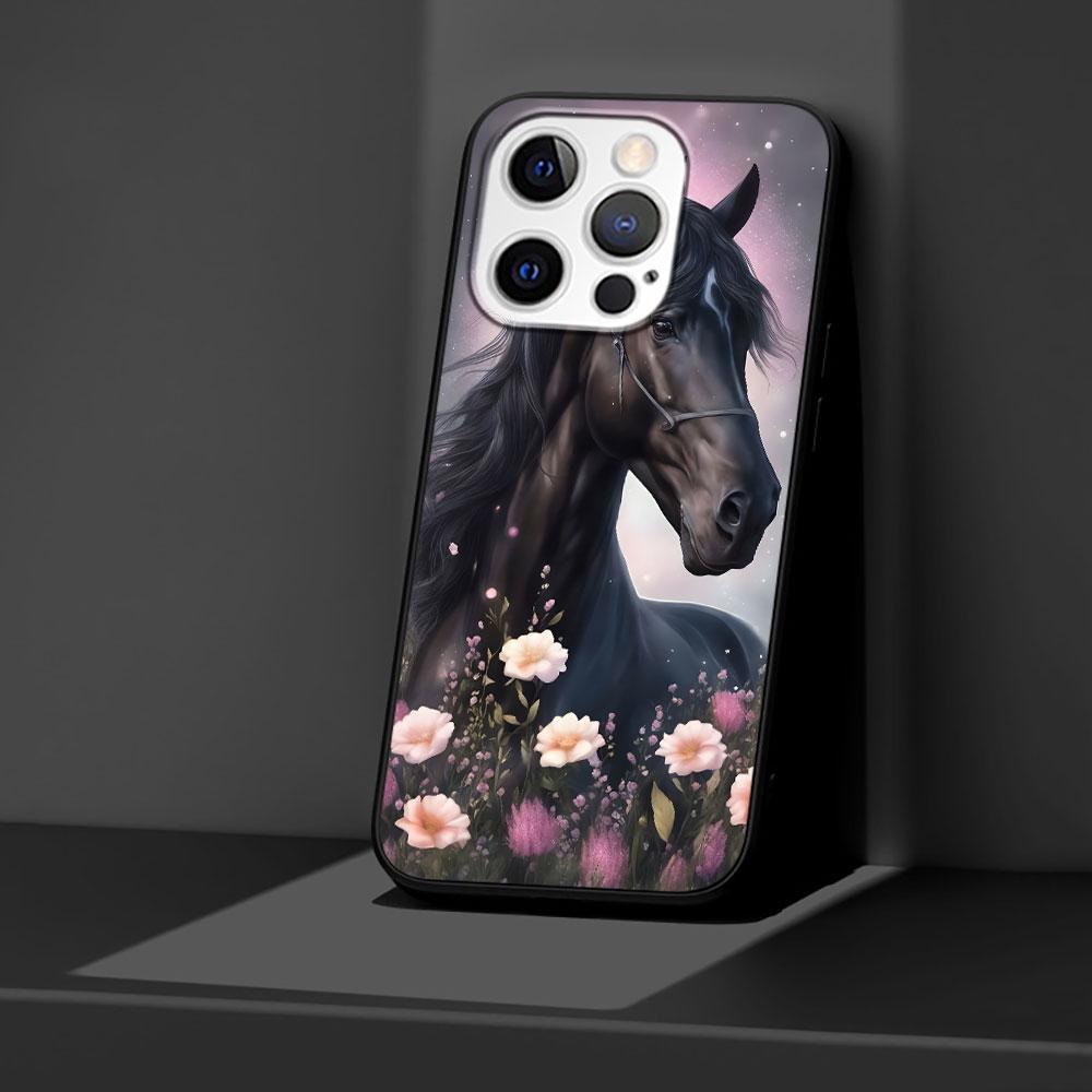 Horse Case for Apple iPhone 14 11 7 SE 2020 8 X XS 13 12 Mini XR 15 Pro Max Silicone Black Soft Phone Cover