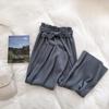 Women Autumn Pants Leg Wide Casual High Waist Pants With Bow Belt New Pleated Pant Trousers Femme