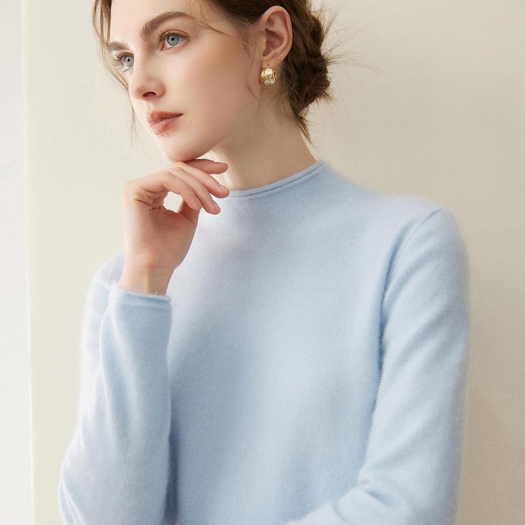Pure Cashmere Half-High Collar Sweater: Autumn/Winter Loose Knit Base Layer
