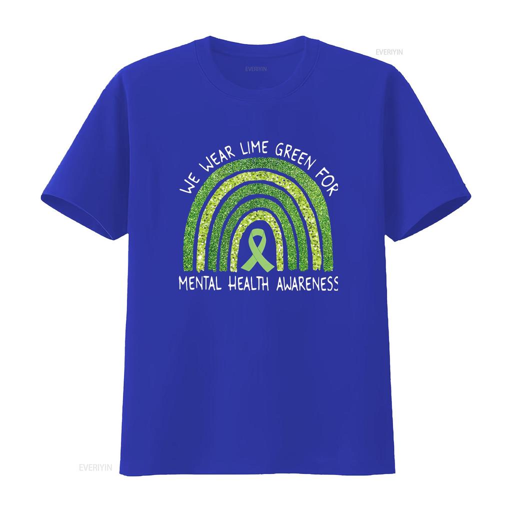 Womens We Wear Lime Green For Mental Health Awareness T Shirt Rainbow Black vintage Washed fashion Stretched Stylish Soft