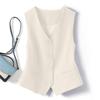 Women’s Slim Fit Waistcoat Vest Tailored Short Length Business Suit Vest Sleeveless Office Workwear Classic Button Front