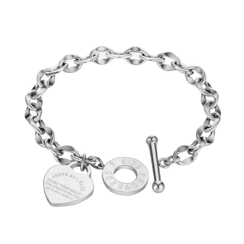 Stylish Heart Shaped Stainless Steel Bracelet for Women Long Time Wearing Jewelry With Adjustable Clasp