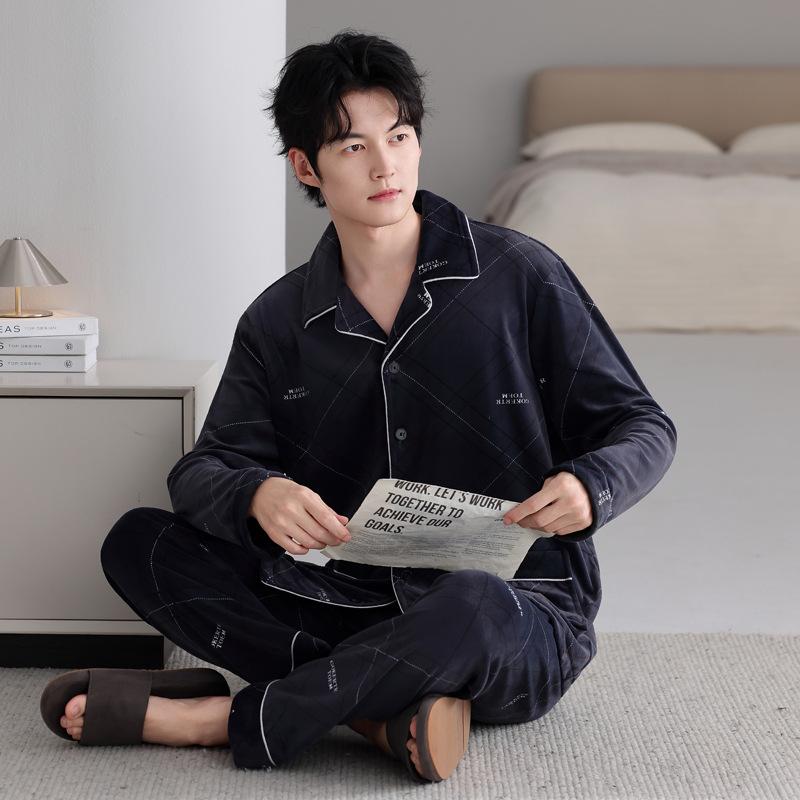 Pajamas Men'S Winter Thickened Fleece Coral Fleece Spring And Autumn Thin Fleece Men'S Island Fleece Autumn And Winter Loungewear Set