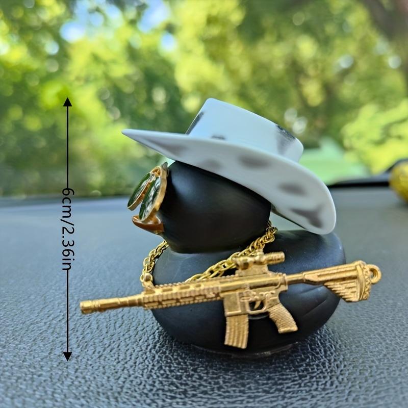 Cute Cowboy Hat Black Duck Car Ornament - Rear View Mirror Exclusive Decor | Fun Contrast Auto Interior Gift
