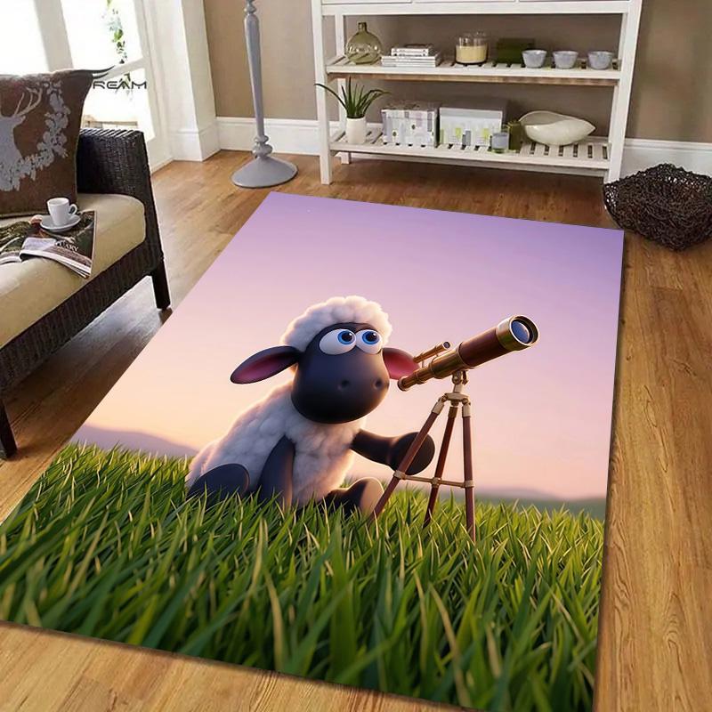 Shaun the Sheep2 Flannel Pattern Square Carpet,Area Rug,Carpet Rug for Living Room Bedroom Sofa Playroom Decor,Non-slip Floor Mat