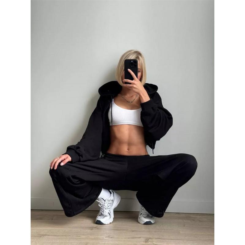 Womens 2025 Casual Hooded Long Sleeve Top Pants Set Solid Color Streetwear Two-Piece Outfit
