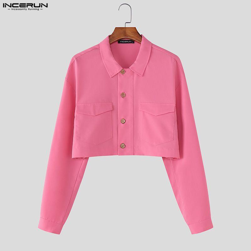 INCERUN Two Pieces Sets Men Lapel Neck Long Sleeve Cropped Shirt Bow Long Trousers Pants Outfits