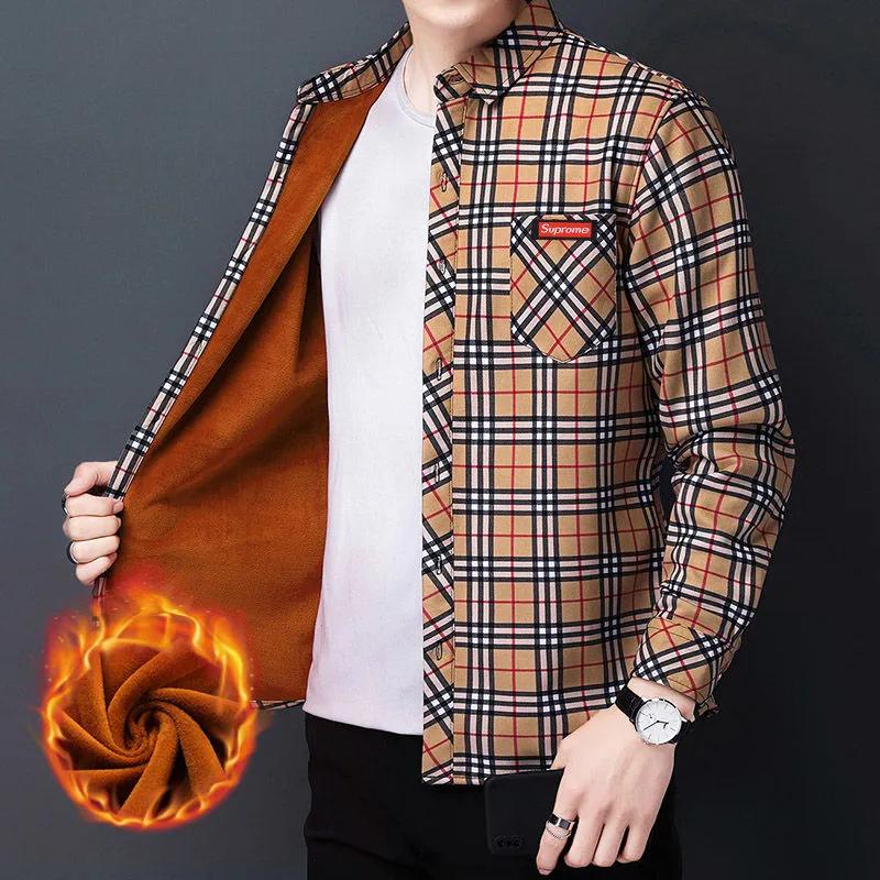 Men's Long-sleeved Plus Velvet Thick Warm Shirt Casual Fashion Men's Shirt