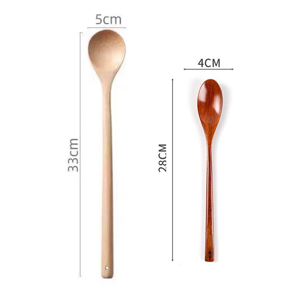 Wooden Spoon With Long Handle Serving Utensil Japanese Style Oval Soup Spoon for Eating Mixing Stirring Cooking Baking