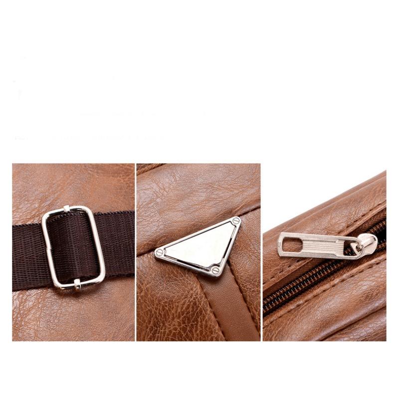 Men's Casual Crossbody Briefcase Backpack Korean Business PU Leather Business Solid Color Messenger Bag