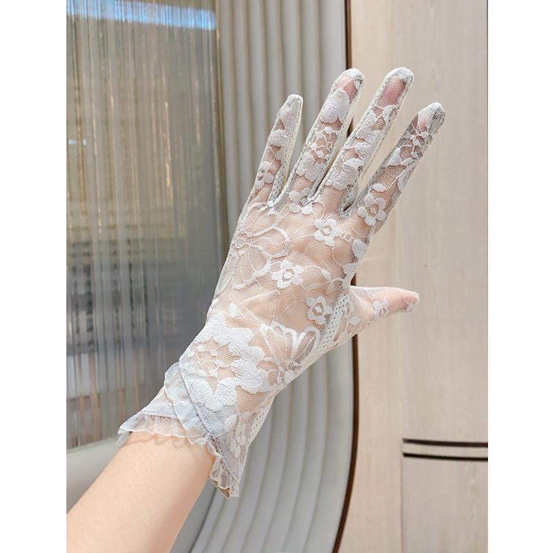 Guanti Protettivi Solari da Donna in Seta di Ghiaccio - Antiscivolo, Compatibili con Touchscreen, Traspiranti, con Pizzo, Alta Elasticità per Ciclismo e Guida