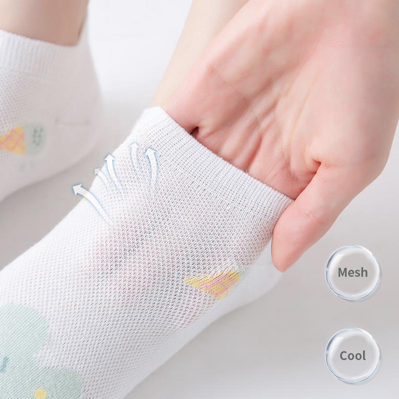 6 Pairs of Women Is Summer Thin Short Socks Sweet Cute Breathable Mesh Comfortable and Small Floral Fragments