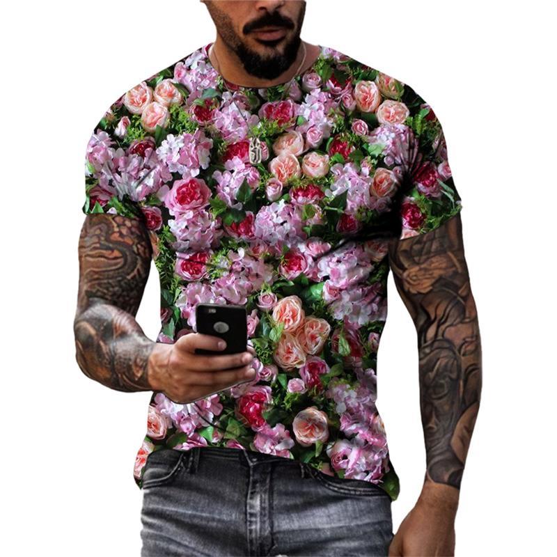 Fashion Beautiful Personality Plant Flowers 3D Print T-shirts Summer Street Style Men