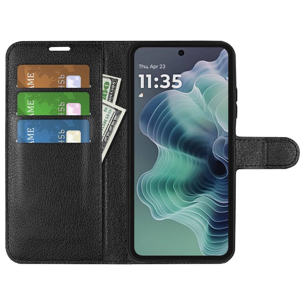 

For Motorola Moto G35 5G Case Litchi Texture Shockproof Leather Wallet Phone Cover Black