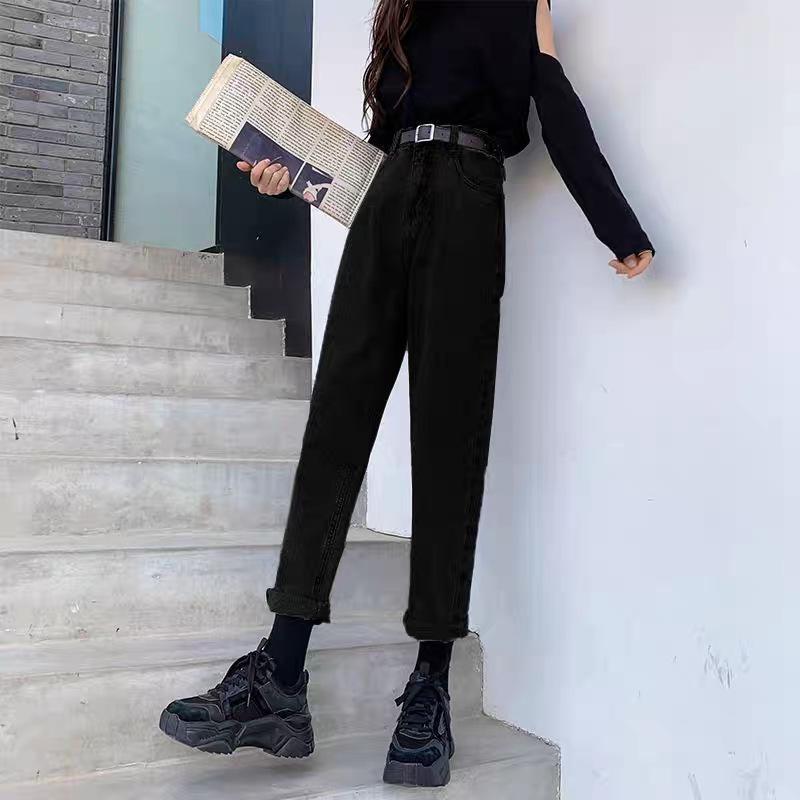 

Женские джинсы прямого кроя с высокой посадкой, однотонные, облегающие, Осень/Зима 2024 Small чёрный