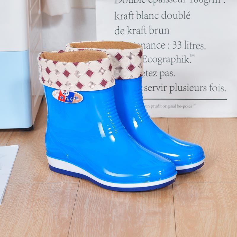 Rain shoes women's anti-skid shoes women's medium tube fleece rain boots short rain shoes kitchen work shoes non-slip shoes rubber shoes women