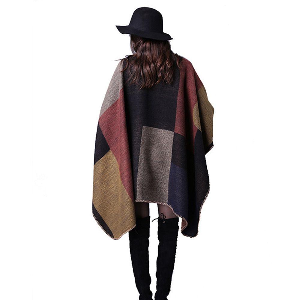 Soft New Women Cashmere Scarf Patchwork Plaid Blanket Cloak Poncho Wrap Shawl