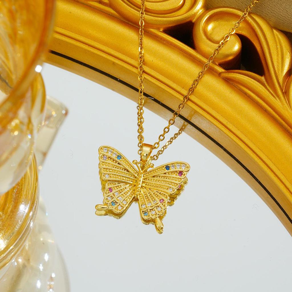 Titanium Steel Zircon Butterfly Pendant Necklace - Simple & Versatile Clavicle Accessory