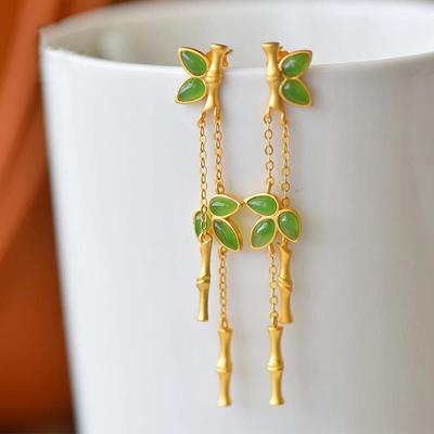 Designer'S Unique Craftsmanship Jasper Long Section Bamboo Drop Drop Earrings Elegant Charm Creative Female  Jewelry