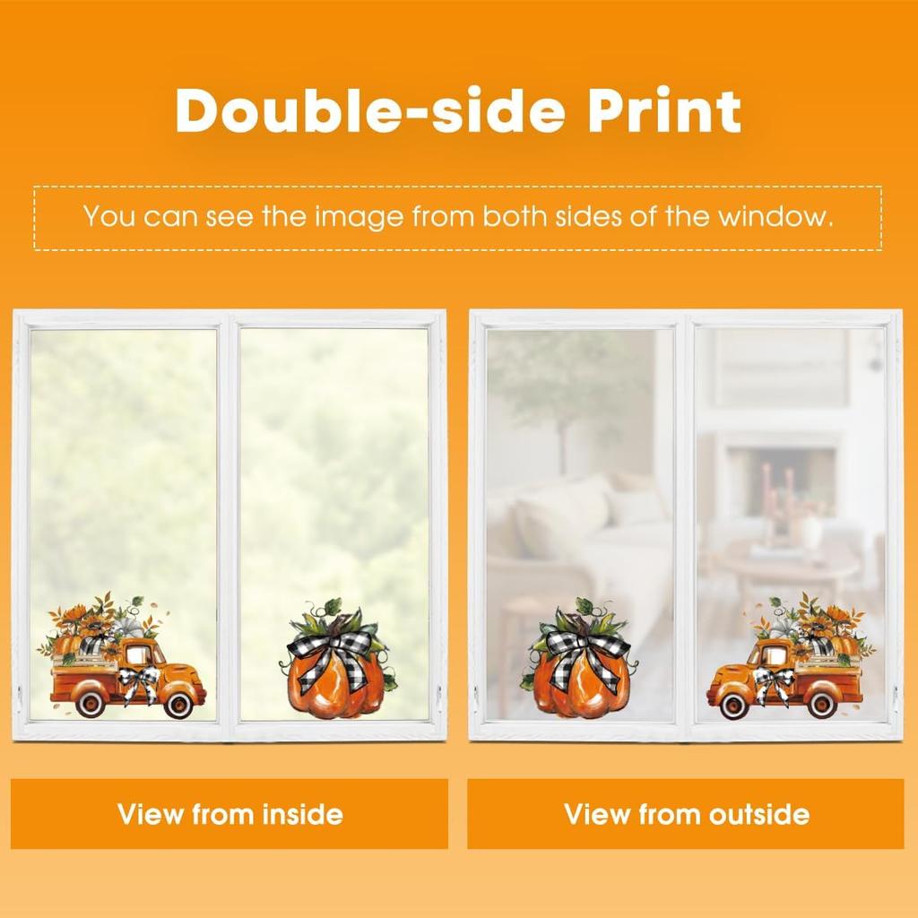 Horaldaily 55 PCS Fall Window Cling Sticker, Thanksgiving Autumn Harvest Leaves Pumpkin Truck Sunflower Home Party Supplies Shop Window Glass Display