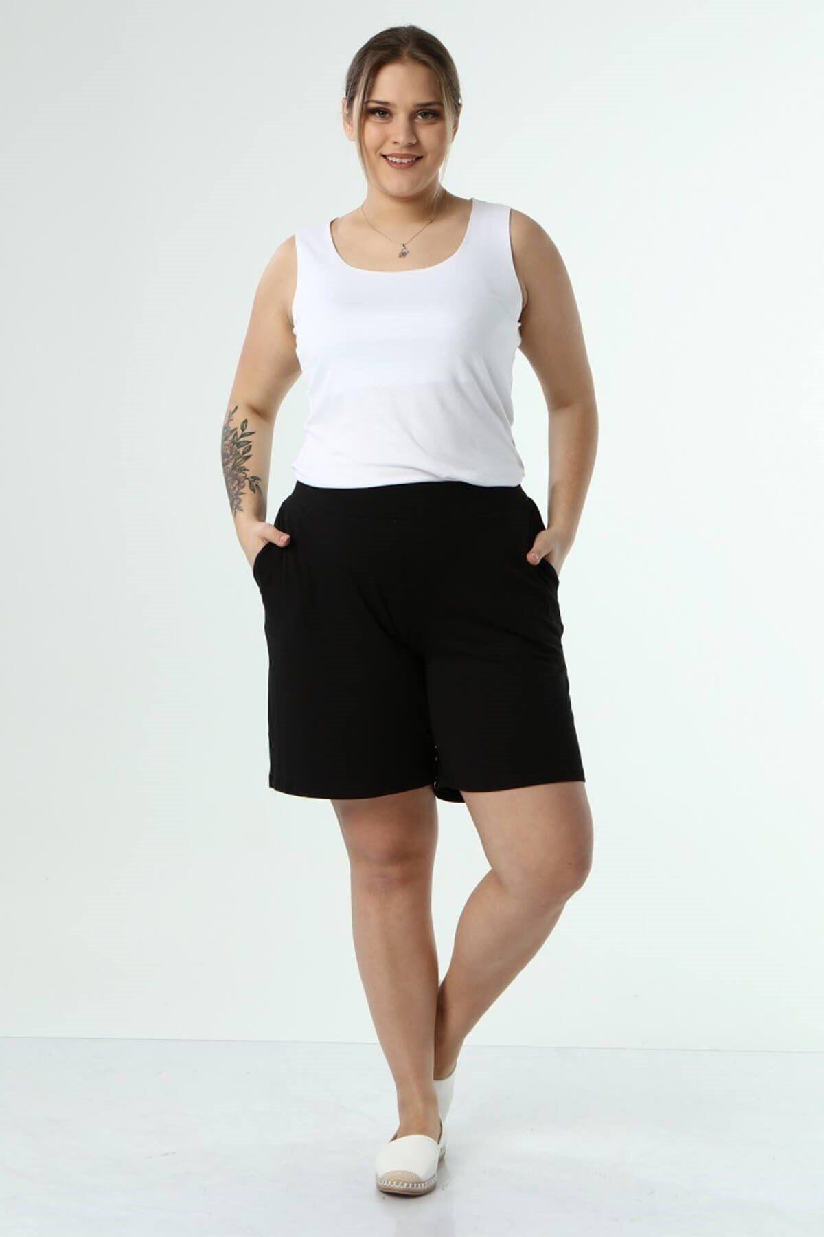 

Women s Fashion Big Size Tracksuit Set Combed Cotton Shorts with Elastic Waist Pocket 2XL