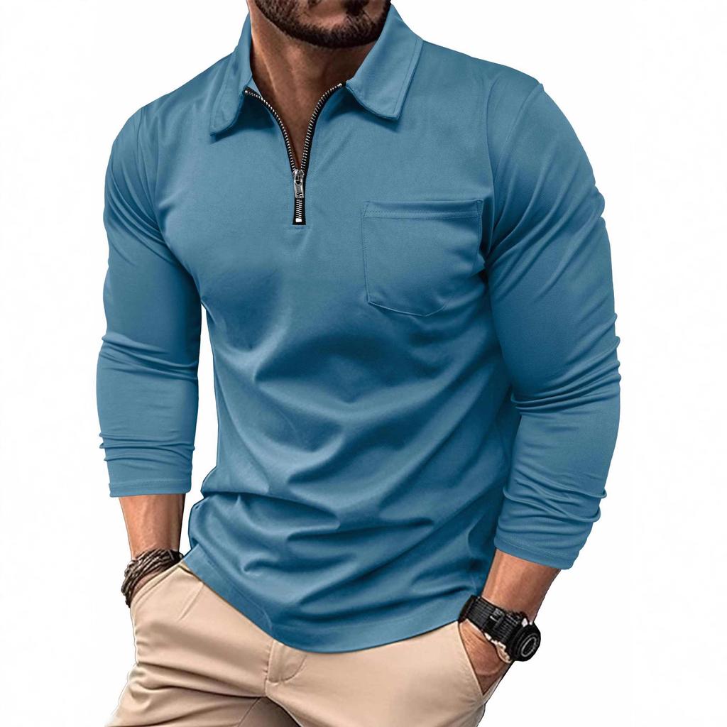 Autumn Winter Foreign Trade Men's Long Sleeve Polo Shirt Men's Clothing Turn-down Collar T-shirt American Style Top Men