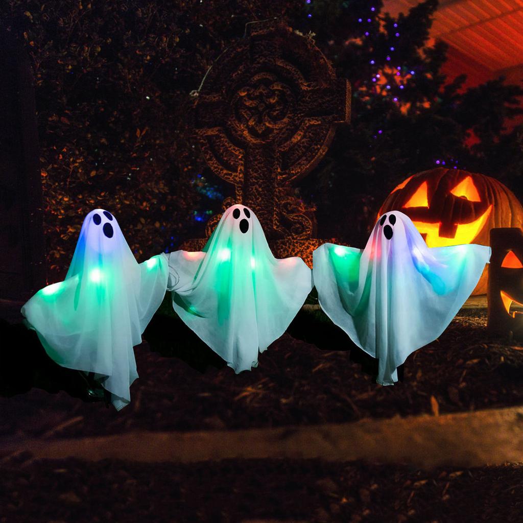 Halloweenské rozsvícené značky na cestu duchů Sada 3 dekorací na dvůr Halloweenských duchů